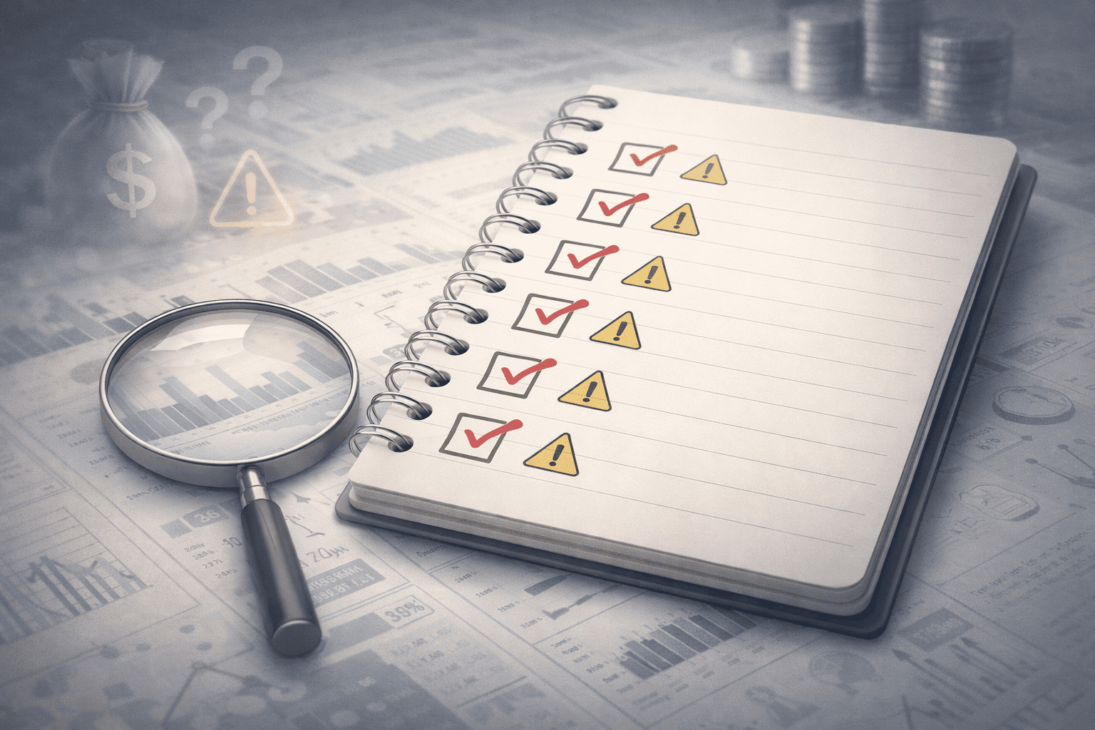 투자 전에 반드시 알아야 할 기본 개념을 체크리스트로 정리한 재테크 초보자용 일러스트